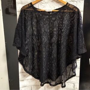 Women’s Black Sheer Poncho Style Sweater Cover Up